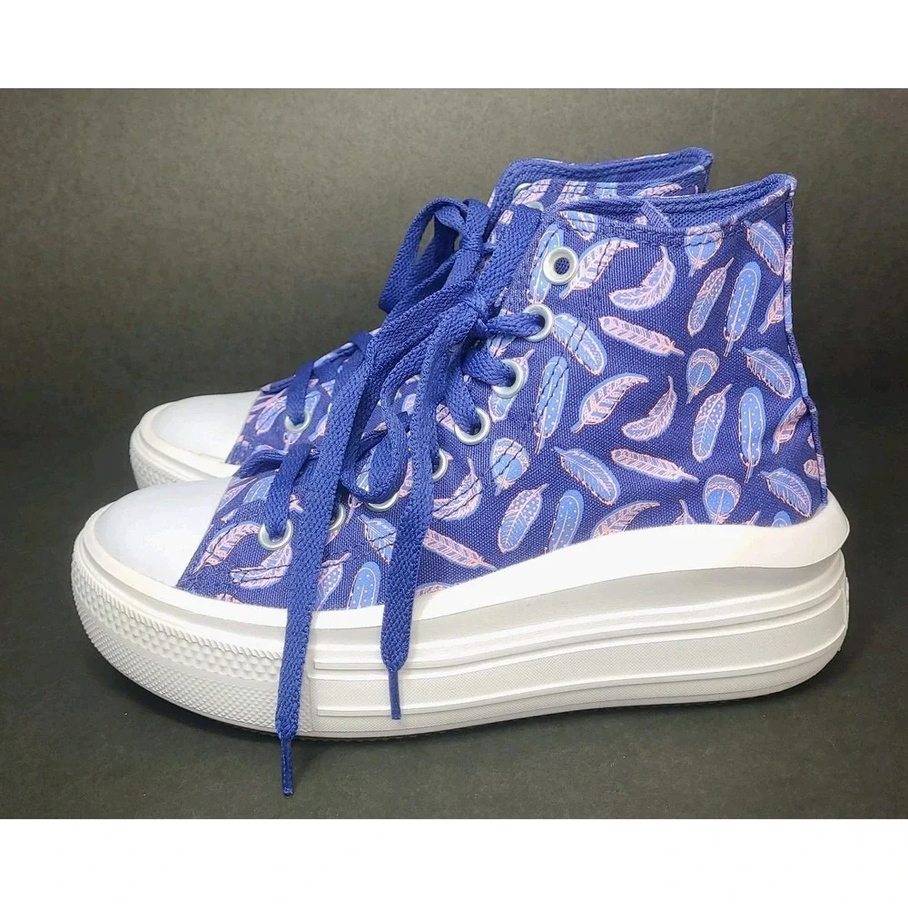 Converse Platform High Top Sneakers Kids 3.5 Purple Feather Print Shoes